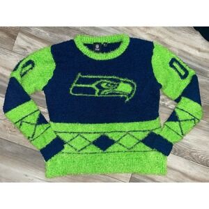 NFL Team Apparel Seattle Seahawks Womens Eyelash Crew Christmas Sweater Sz Large